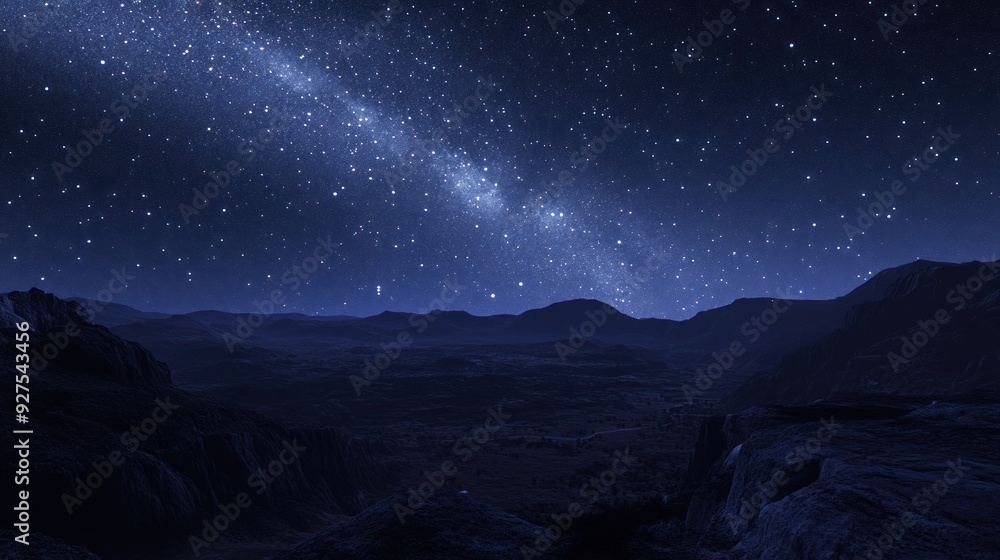 Fototapeta premium Starry Night Over Mountainous Landscape
