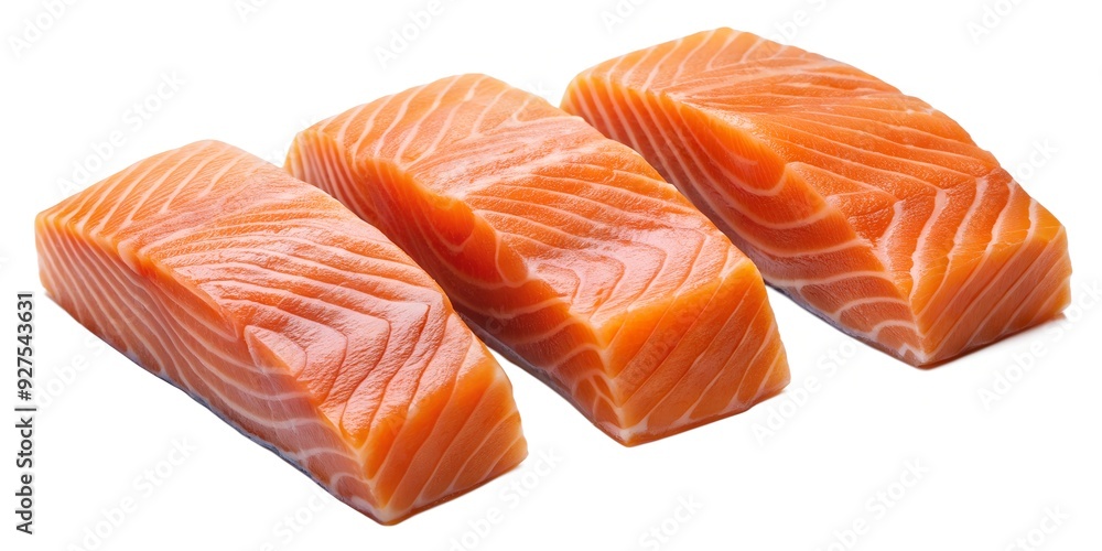 set of raw salmon fish pieces isolated on transparent background or white background. set of raw salmon fish pieces isolated on transparent background or white background.