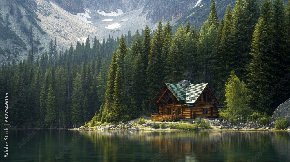 Obraz premium Serene Mountain Retreat: Luxurious Getaway in Nature's Embrace