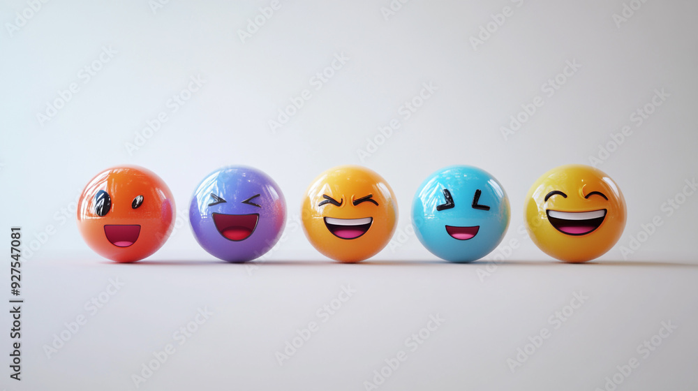Colorful round emoji faces expressing different emotions on a light background Colorful round emoji faces expressing different emotions on a light background