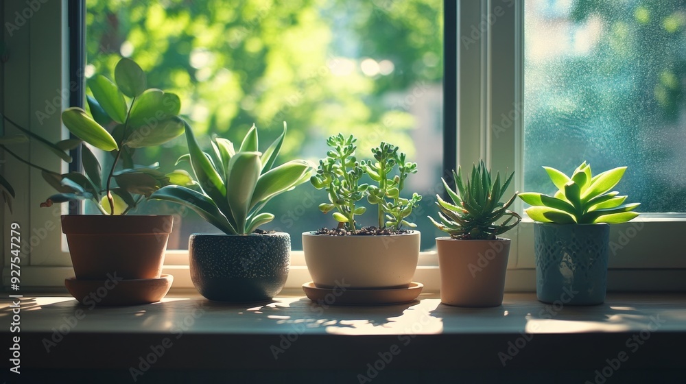Windowsill plants in real room. Windowsill plants in real room.