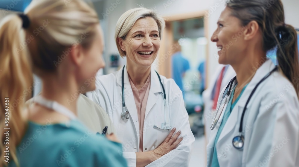 Healthcare leaders consulting with doctors and nurses in a hospital setting Healthcare leaders consulting with doctors and nurses in a hospital setting