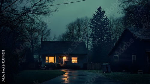 Brightly Lit House in Darkened Neighborhood During Power Outage