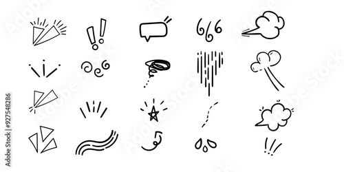 Expressive Comic Lines Set,emotion without words,funny comic mark for background,hand made doddle design,confusion mark,idea mark set.