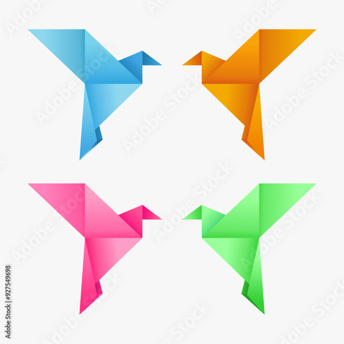 Origami birds set vector. Bird origami in green, yellow, pink, and blue color. Free Download Origami birds set vector. Bird origami in green, yellow, pink, and blue color. - GFXLoad