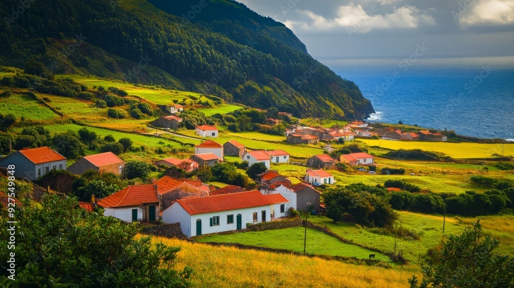 Naklejka premium Terceira Azores village coastline