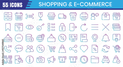 E-Commerce gradient outline icons set. Online shopping gradient outline icon collection. Vector illustration