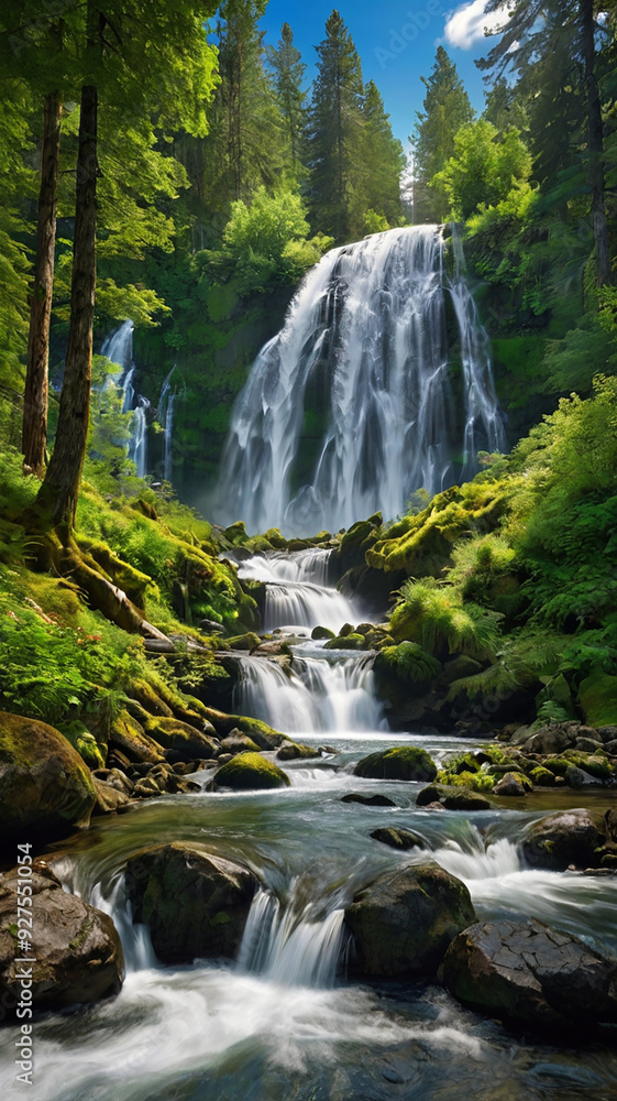 Fototapeta premium background view of a waterfall in the middle of a beautiful forest