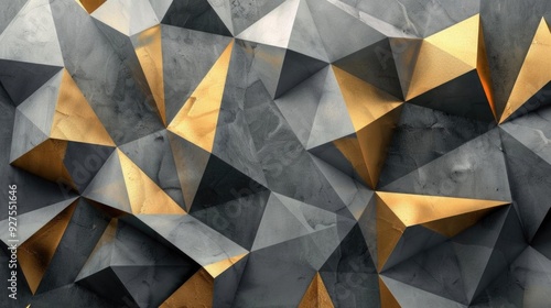 Luxurious low-poly background in shades of gray and gold.