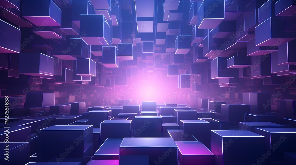 Obraz premium 3d rendering of purple and blue abstract geometric background. Scene for advertising, technology, showcase, banner, game, sport, cosmetic, business, metaverse. Sci-Fi Illustration. Product display
