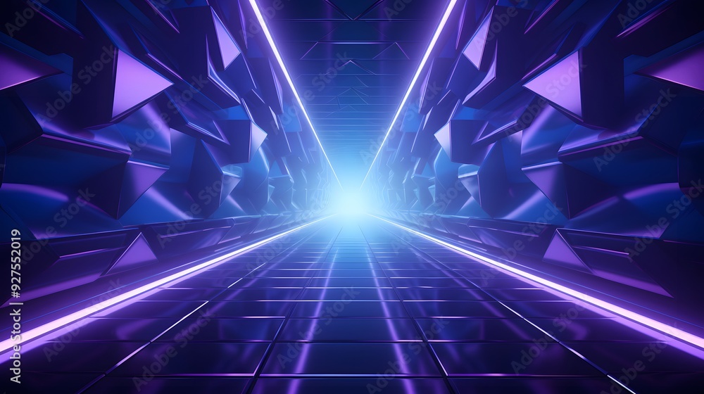 Obraz premium 3d rendering of purple and blue abstract geometric background. Scene for advertising, technology, showcase, banner, game, sport, cosmetic, business, metaverse. Sci-Fi Illustration. Product display
