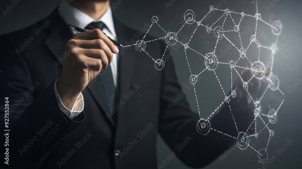Fototapeta premium Executive maps out interlinked connections.