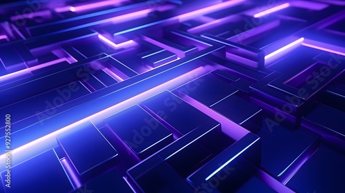 3d rendering of purple and blue abstract geometric background. Scene for advertising, technology, showcase, banner, game, sport, cosmetic, business, metaverse. Sci-Fi Illustration. Product display