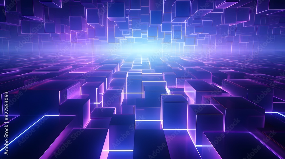3d rendering of purple and blue abstract geometric background. Scene for advertising, technology, showcase, banner, game, sport, cosmetic, business, metaverse. Sci-Fi Illustration. Product display