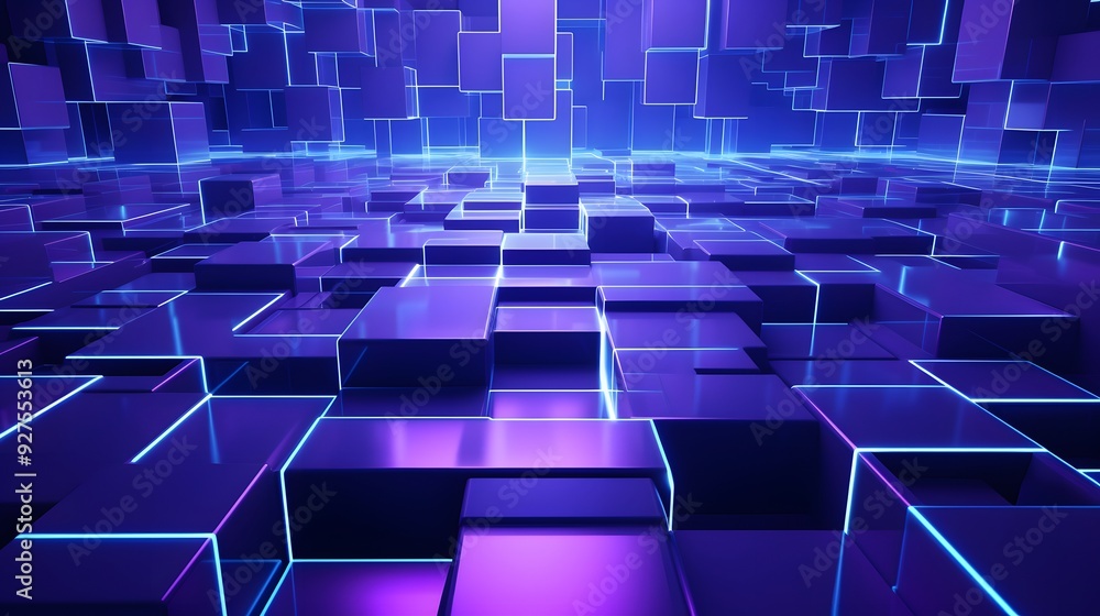 Naklejka premium 3d rendering of purple and blue abstract geometric background. Scene for advertising, technology, showcase, banner, game, sport, cosmetic, business, metaverse. Sci-Fi Illustration. Product display