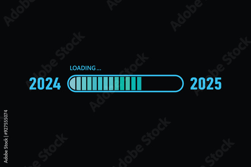Blue loading bar from 2024 to 2025 on a black background New Year concept
