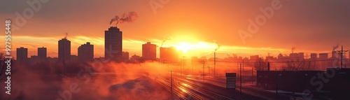 A cityscape at sunrise, with early morning commuters beginning their day, capturing the calm before the rush in urban life