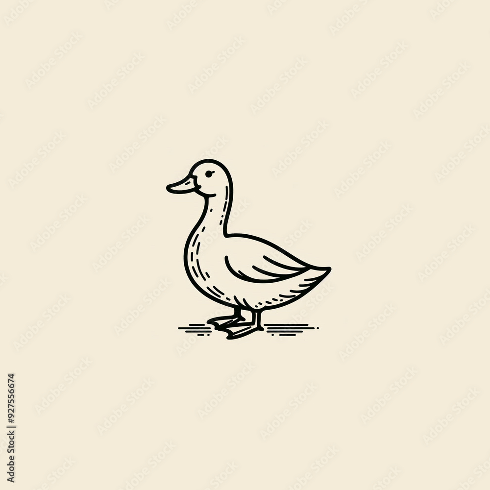 Fototapeta premium A duck drawn with black lines.