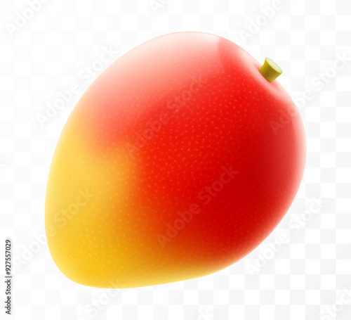 Fresh mango tropical fruit. Exotic mango fruit isolated on transparent background. Summer tropical vitamin food. Realistic 3d vector illustration