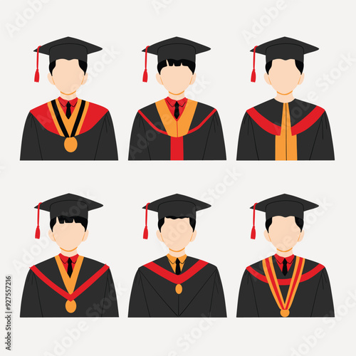 Graduation Portraits of Male Graduates in Caps and Gowns