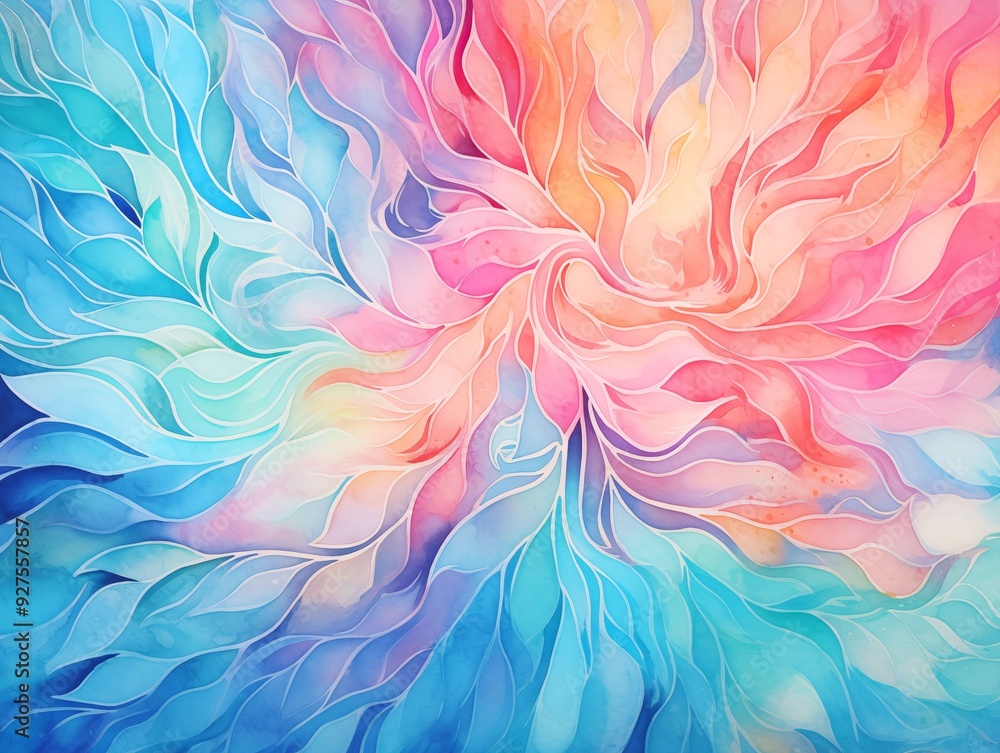Pastel Abstract Fluid Art with Delicate Leaf-Like Patterns Pastel Abstract Fluid Art with Delicate Leaf-Like Patterns