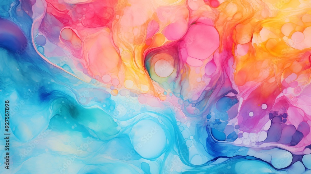 Fototapeta premium Soft Pastel and Bright Fluid Art in Blue and Pink Tones with Copy Space