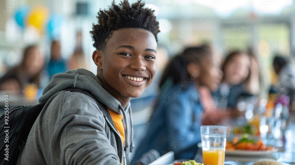portrait of black male student in school cafeteria portrait of black male student in school cafeteria
