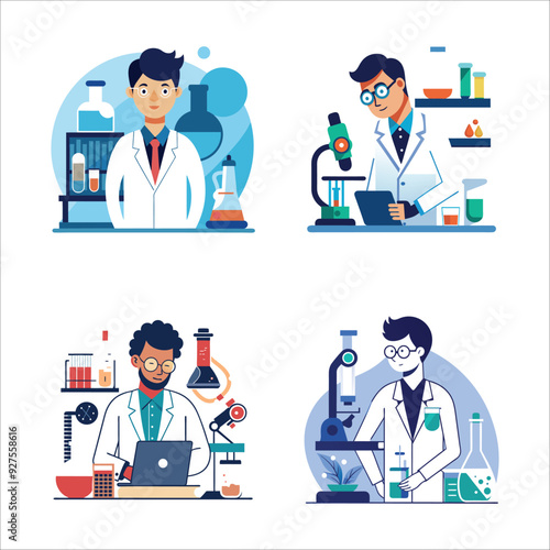 Medical Scientist Silhouette Vector - Professional Silhouette of Scientist Conducting Medical Research in Lab with Clean Lines on White Background"
