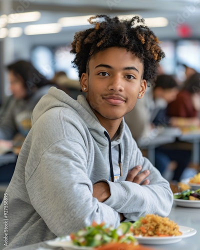 portrait of a black student in the school cafeteria