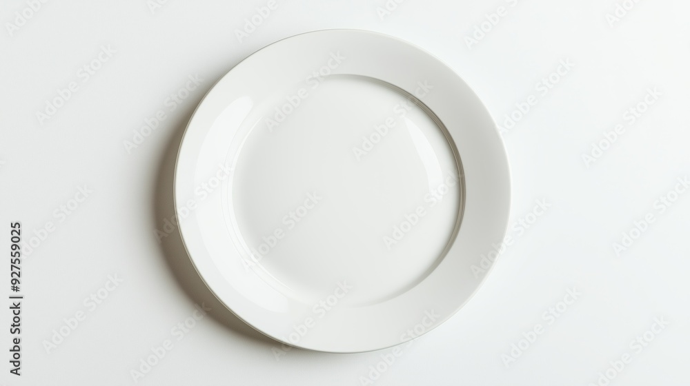 A simple white ceramic plate isolated on a white background. The image is minimalist and clean, perfect for design projects or product presentations. A simple white ceramic plate isolated on a white background. The image is minimalist and clean, perfect for design projects or product presentations.