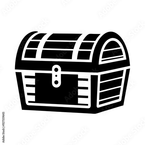 A silhouette wooden treasure chest icon and vector illustration