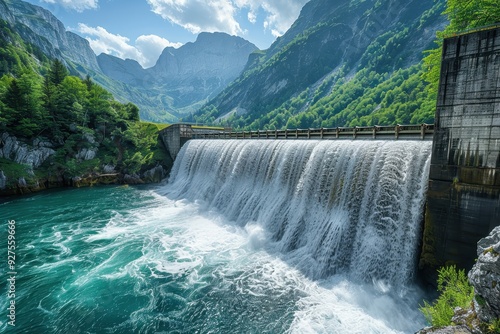 Waterfall Dam in a Mountainous Landscape