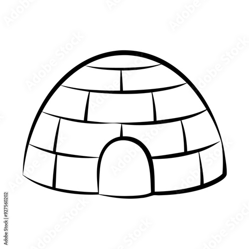 Outline style ice igloo house shelter icon and vector illustration isolated on white