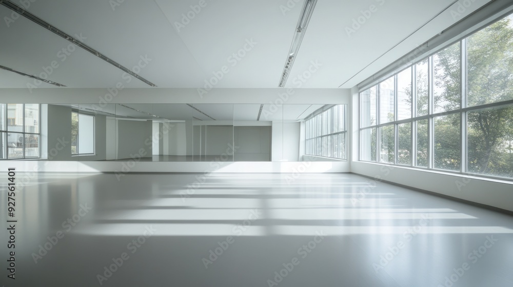 Modern empty office space with large windows allowing natural light, white walls, and an open floor plan, ready for customization or occupancy. Modern empty office space with large windows allowing natural light, white walls, and an open floor plan, ready for customization or occupancy.