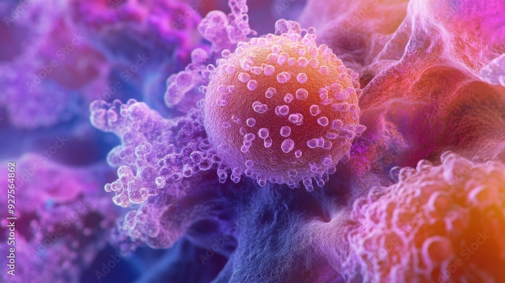 Macro view of a cancerous cell under the microscope, highlighting its abnormal structure and the threat it poses to human health.