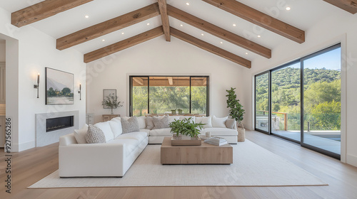 Modern Rustic Living Room With Wooden Beams