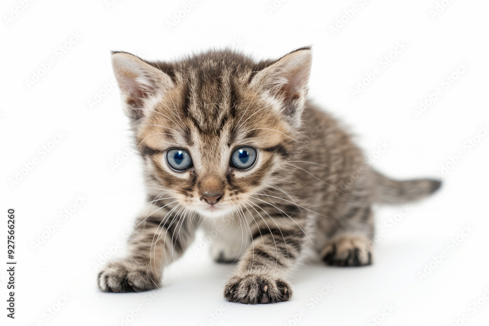 Tabby Kitten Sitting on White Background in Studio Setting Tabby Kitten Sitting on White Background in Studio Setting