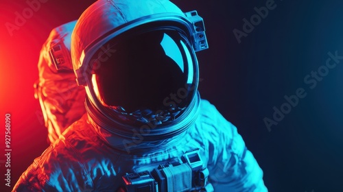 A futuristic astronaut in a vibrant, colorful space environment, showcasing advanced suit technology and cosmic exploration possibilities. photo