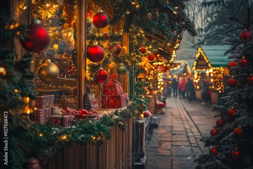 Wallpaper Mural Christmas Market Stall with Festive Decorations Torontodigital.ca