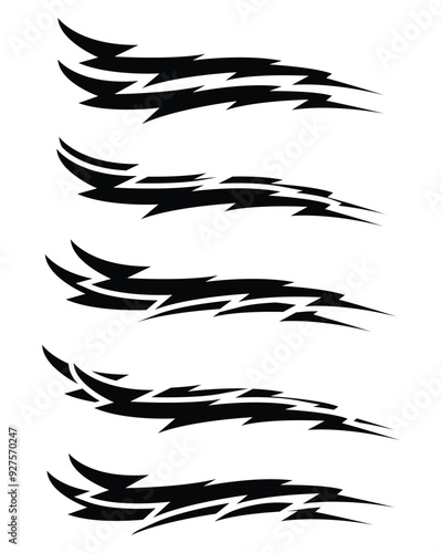 Set of abstract lightning shaped racing car wrap stickers