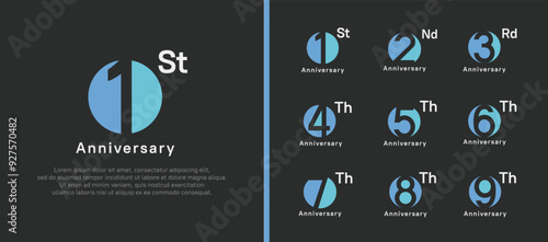 anniversary logotype set. vector design blue color circle can be use for celebration moment