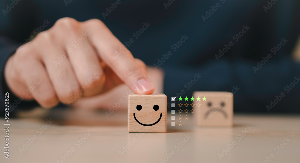 happy smiley face icon emotions. Good feedback rating, positive customer review, evaluation and satisfaction, give rating to service experience on online application for Customer review feedback.