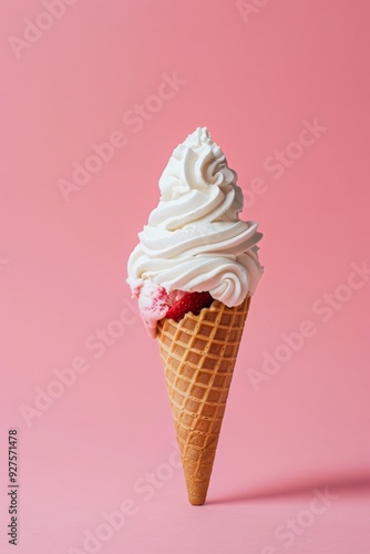 Ice cream cone vanilla and strawberry flavor on a pink background