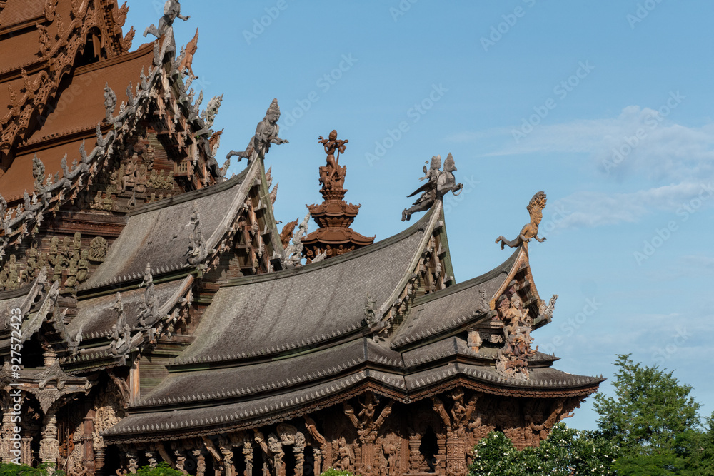 Sanctuary of Truth Museum located in Pattaya Thailand, is the largest wooden castle in the world The museum structure is a hybrid of temple and a castle that is themed on the Ayutthaya Kingdom
