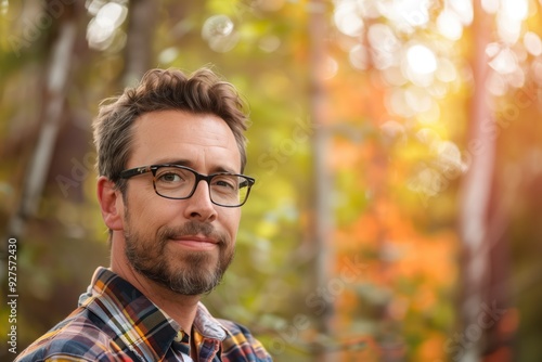 Thoughtful Man in Autumn Forest