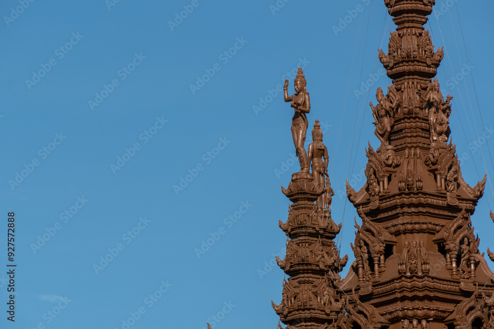 Sanctuary of Truth Museum located in Pattaya Thailand, is the largest wooden castle in the world The museum structure is a hybrid of temple and a castle that is themed on the Ayutthaya Kingdom