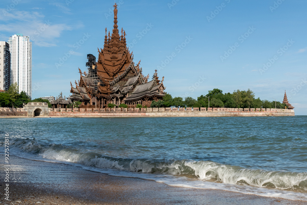 Sanctuary of Truth Museum located in Pattaya Thailand, is the largest wooden castle in the world The museum structure is a hybrid of temple and a castle that is themed on the Ayutthaya Kingdom