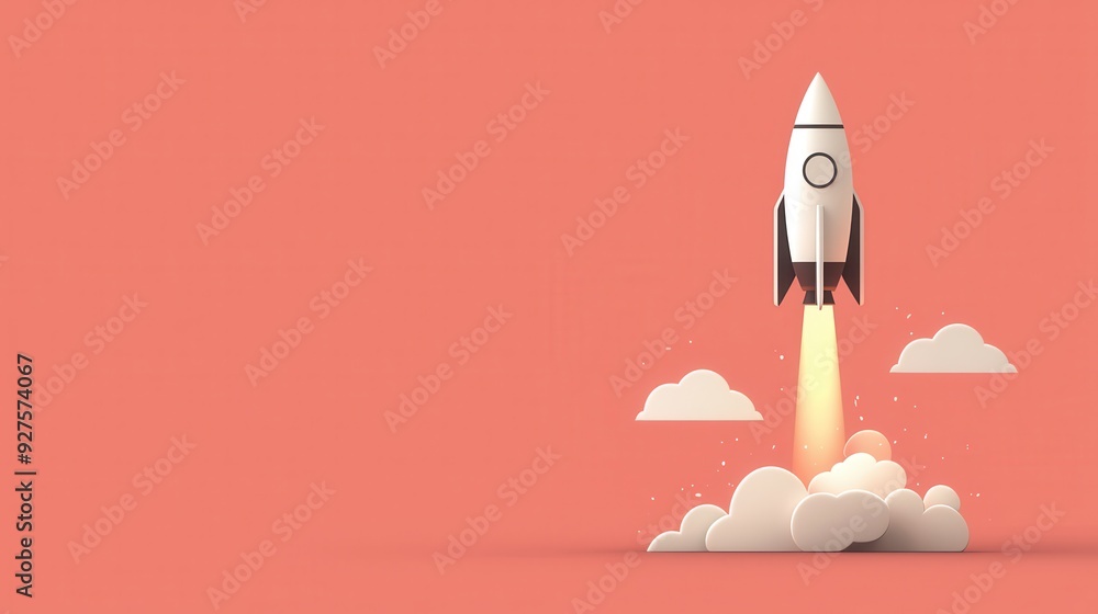 A sleek rocket launching into the sky against a coral backdrop, symbolizing innovation, progress, and exploration. A sleek rocket launching into the sky against a coral backdrop, symbolizing innovation, progress, and exploration.