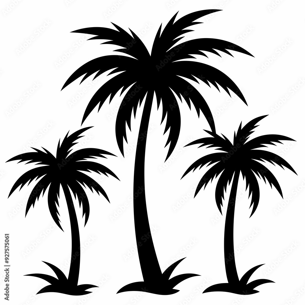 Set of palm tree silhouette white background Set of palm tree silhouette white background