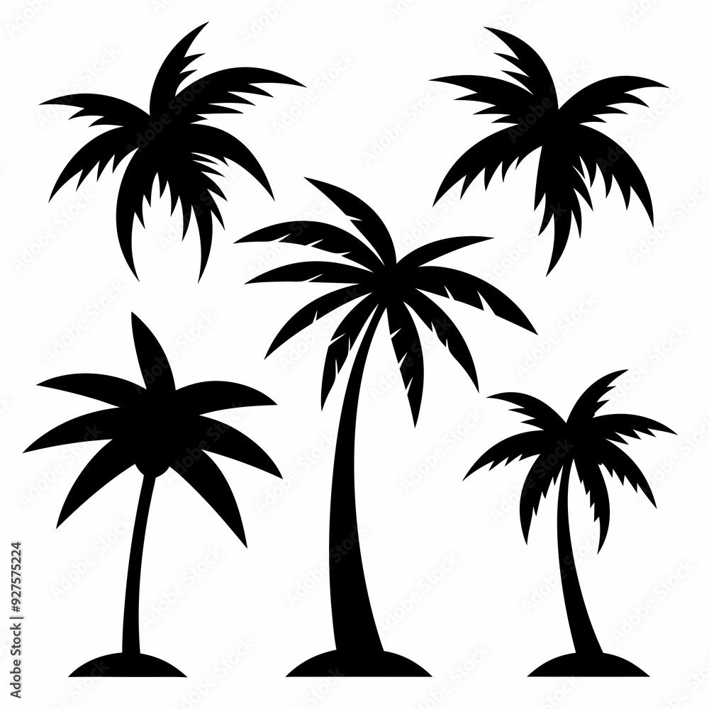 Fototapeta premium Set of palm tree silhouette white background
